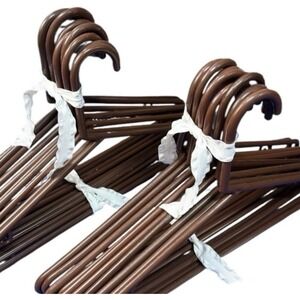 Pack of 20 Brown Plastic Hangers – Rounded, Non Notched w/ Accessory Hooks EUC